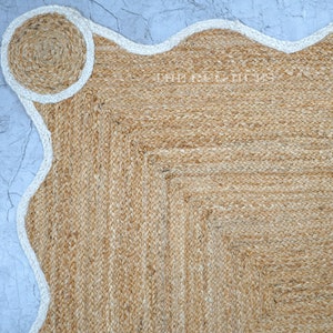 Natural Jute Rug - Wavy Edge Rug, Natural Jute Scallop Rug, Scalloped Jute Rug, Custom Size Rug, Boho Scallop Rug, Jute Rug Rectangular