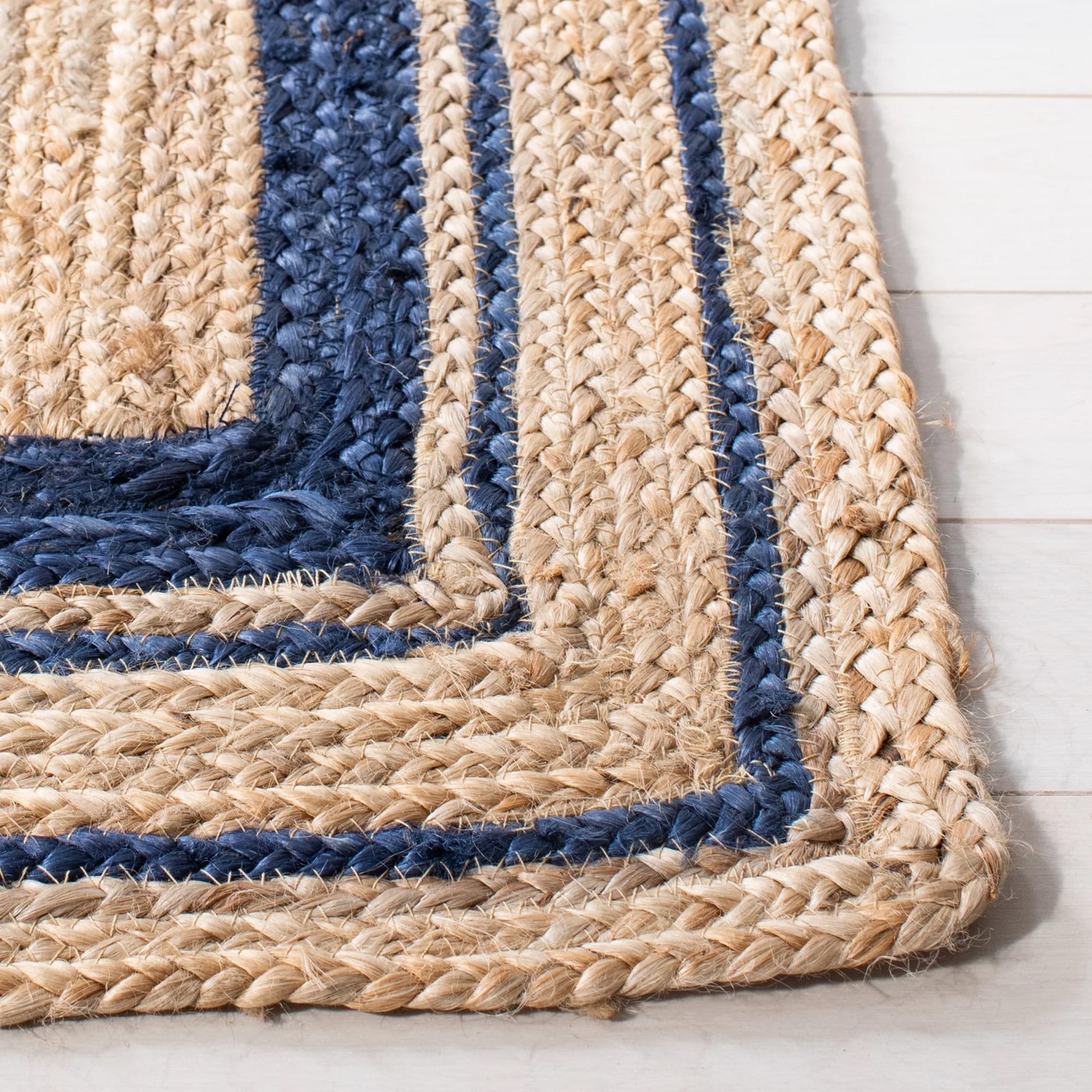 Blue Bordered Natural Jute Rug Jute Area Rug Boho Rug Etsy