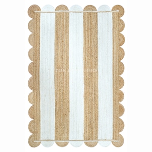 Tapis fait main en jute festonné : décor bohème (4 x 6 pi)