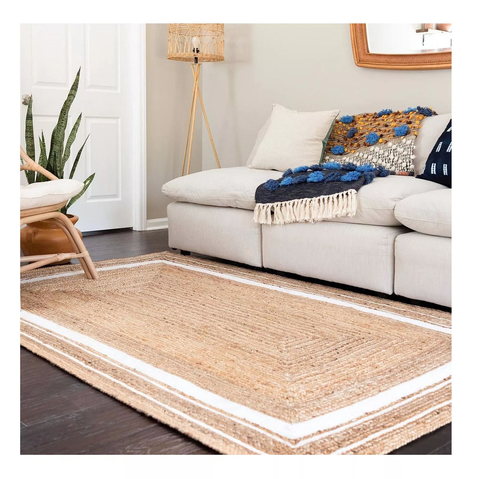 Natural Jute Braided Rug 5x8 6x9 8x10 Border Jute Rug Etsy