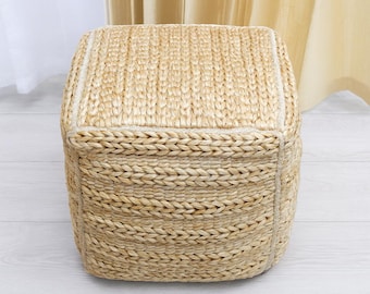 16x16 pouf, Natural Fibers Jute Pouf, Round Pouf, Indoor Jute Pouffe, Beige Jute Ottomans, Hand-Braided Jute Pouf, Boho Decor Pouf, Bench