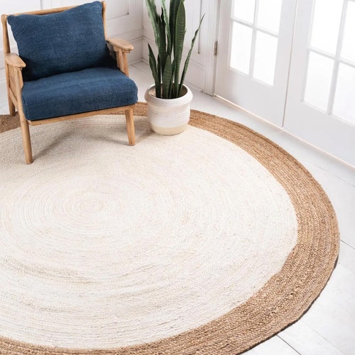 4x4 5x5 6x6 Jute Border Round Rug Natural Jute Braided Rug Etsy