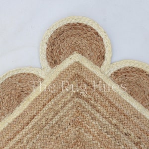 Scalloped Jute Rug: Off White Boho Area Rug