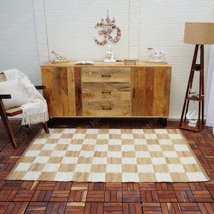 Handmade Checkered Jute Rug: Boho Textured Stripe Area Rug