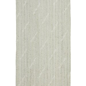 May include: A light gray woven rug with a subtle texture. The rug has a rectangular shape and a simple design.