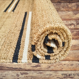 Striped Jute Rug: Handwoven Natural Fiber Boho Area Rug