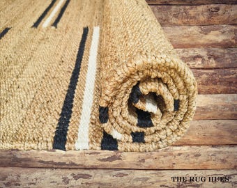 Striped Jute Rug: Handwoven Natural Fiber Boho Area Rug