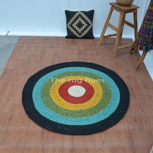 Handmade Jute Round Rug: Bohemian Area Rug with Border