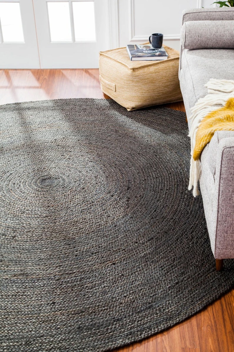 4x4 5x5 6x6 Dark Grey Jute Round Rug Eco Rug Floor Rug Etsy UK