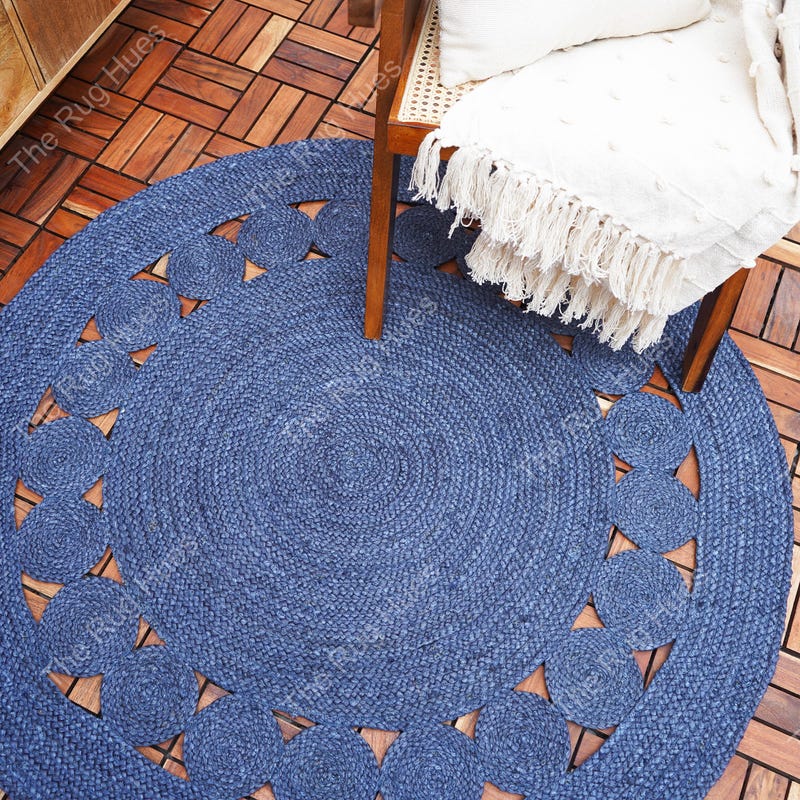 Blue Round Rug - Etsy