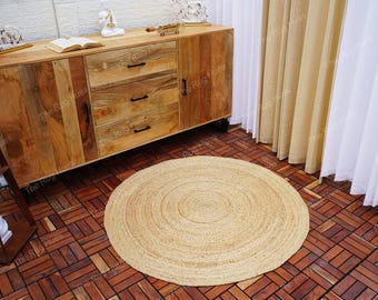 Handmade Jute Braided Round Rug: Natural Fiber Bohemian Decor