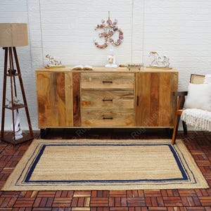 5x8,6x9,8x10,9X12 Natürlicher Jute Teppich Marine Bordüre Kelim Quadrat Teppich Yogamatte Jute Handgewebter Teppich Geflochtener umweltfreundlicher Teppich Yogamatte