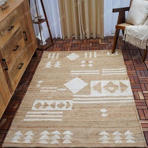 Handwoven Natural Jute Rug: Bohemian Off White Area Rug