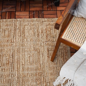 Carpette en jute tissée à la main : décoration d&#39;intérieur bohème, velours bouclé texturé