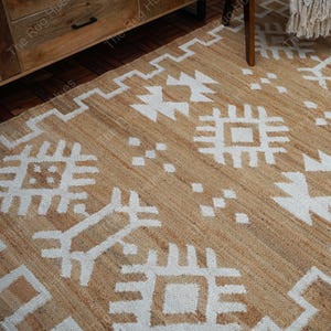Handwoven Jute Rug: Bohemian Off White Area Rug, Custom Size