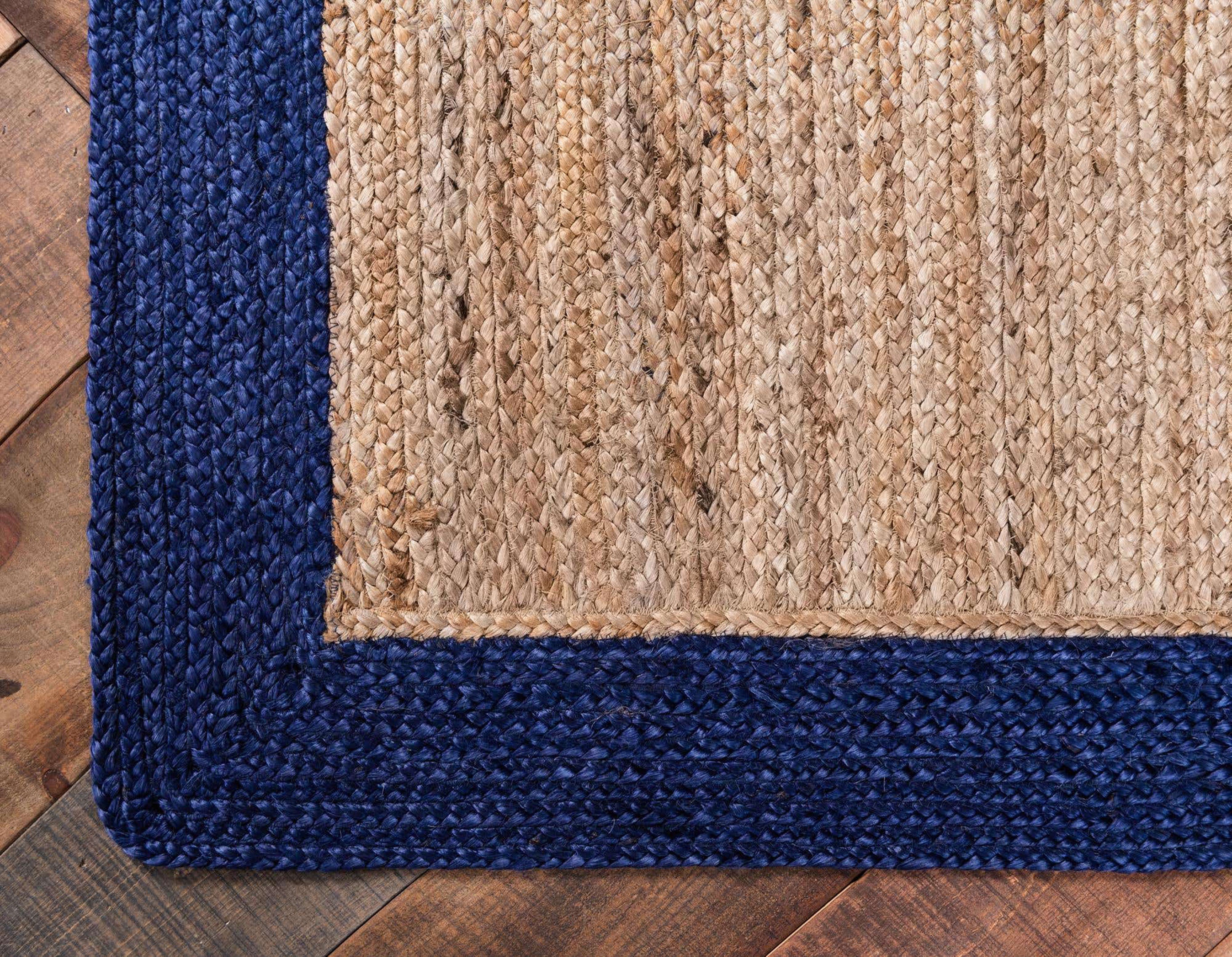 Navy Border Natural Jute Braided Rug 5x8 6x9 8x10 Jute Rug Etsy