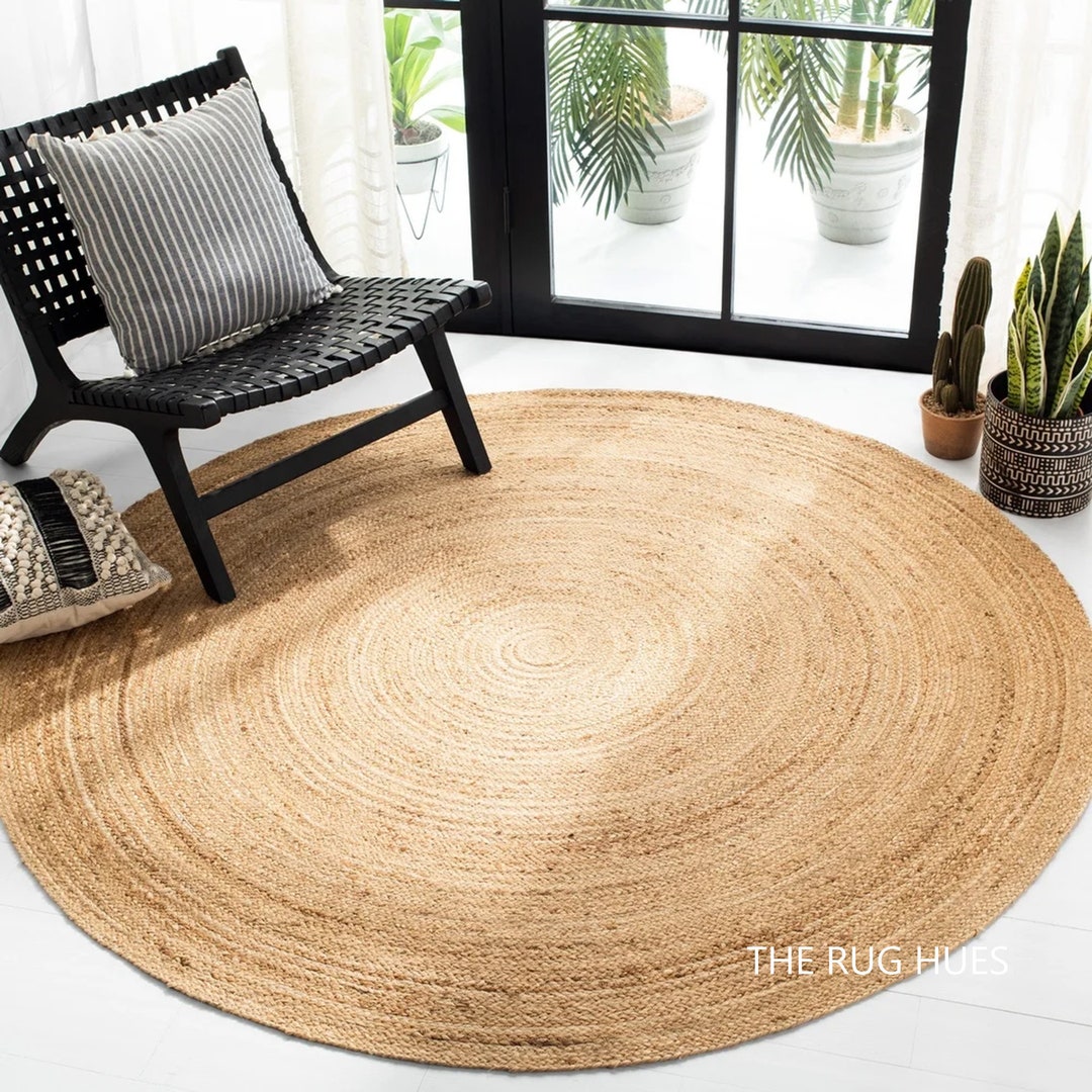 Bohemian Jute Round Rug, Large Round Rug, Natural Jute Rug, Handbraided