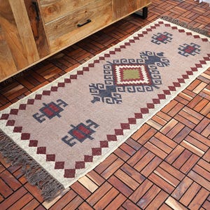 Handwoven Wool Jute Kilim Rug: Bohemian Turkish Runner