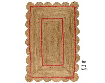 Handmade Scalloped Jute Rug: Boho Decorative Rug