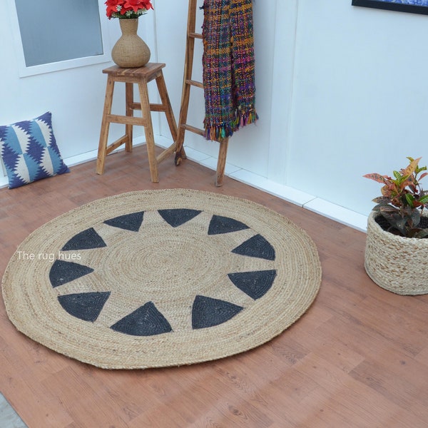 5x5, 6x6, 7x7, Area Rug, Jute Braided Round Rug, Handmade Rug , Circle Rug, Jute Bordered Rug, Living Room Rug, Boho Area Rug, Jute Rug,