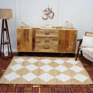 Handmade Jute Area Rug: Bohemian Diamond Trellis, Eco-Friendly