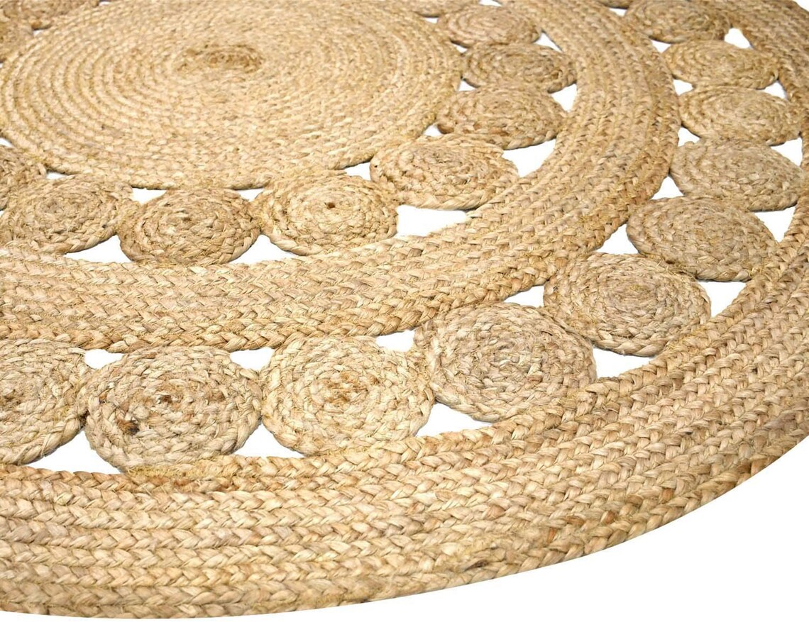 4x4, 5x5, 6x6, 7x7 Jute Natural Round Rug, Designer Round Rug Braided