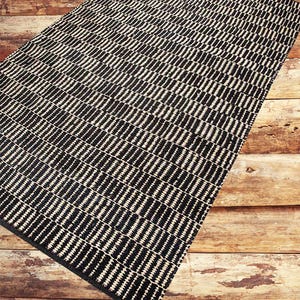 Handwoven Jute Rug: Black & Off White Striped Boho Runner