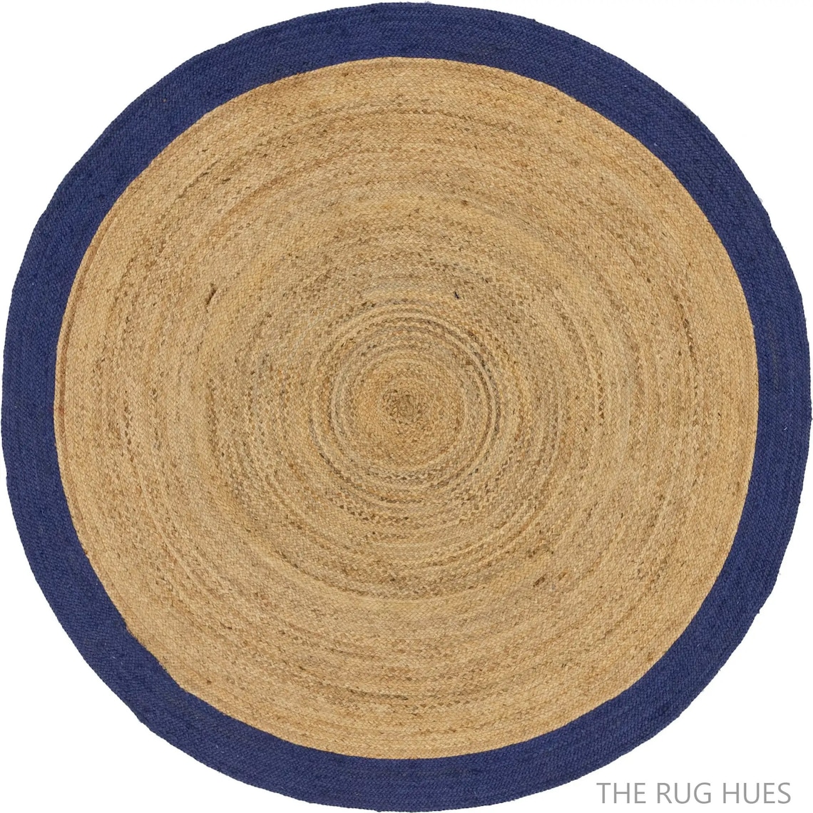 4x4 5x5 6x6 7x7 Jute Natural Round Rug With Navy Border Etsy