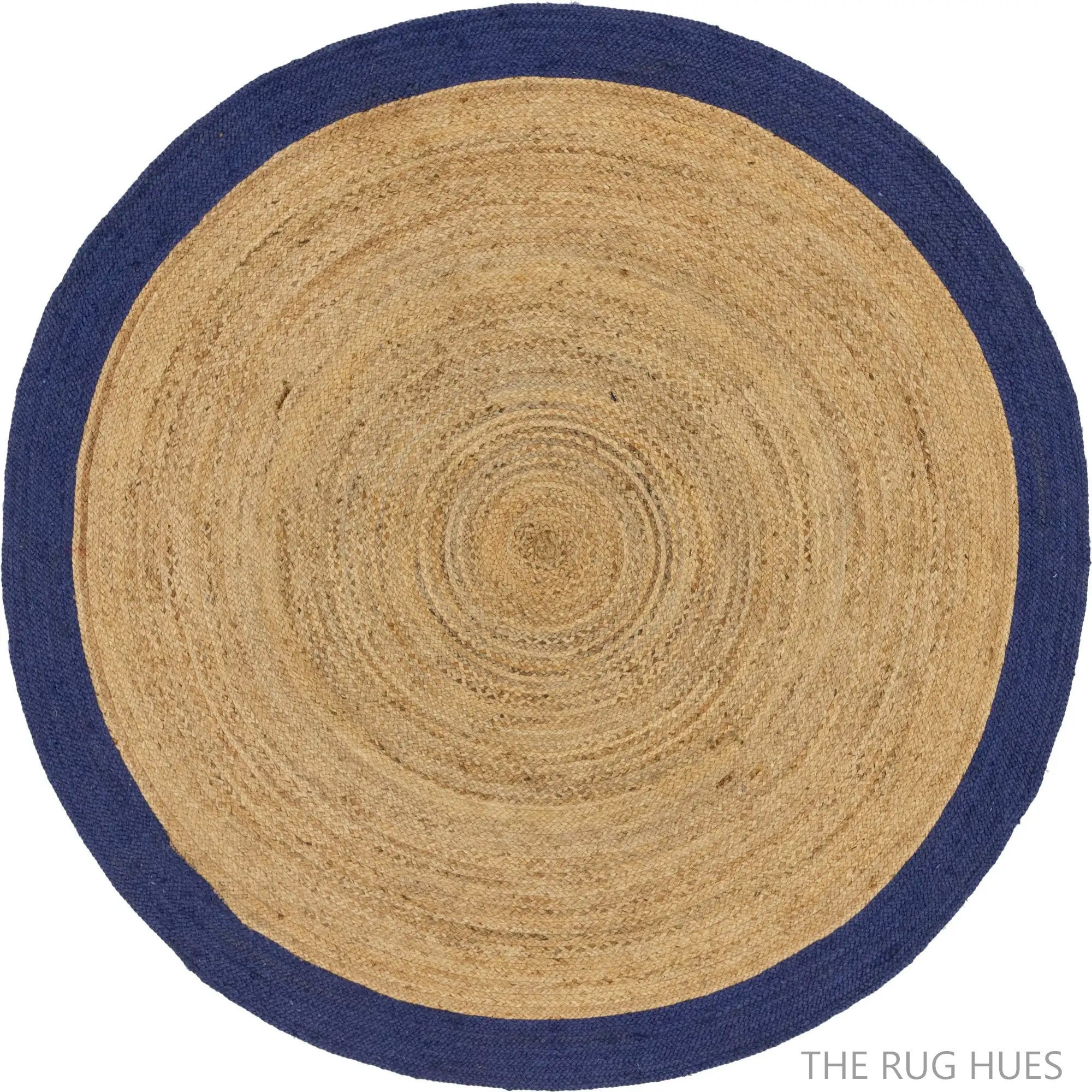 4x4, 5x5, 6x6, 7x7 Jute Natural Round Rug With Navy Border Braided Jute