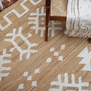 Handwoven Jute Rug: Bohemian Off White Area Rug, Custom Size