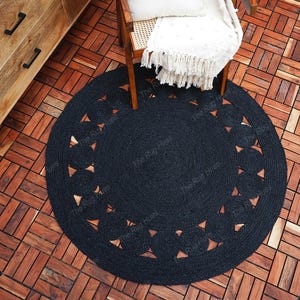 Black Jute Round Rug: Handmade Bohemian Circle Area Rug