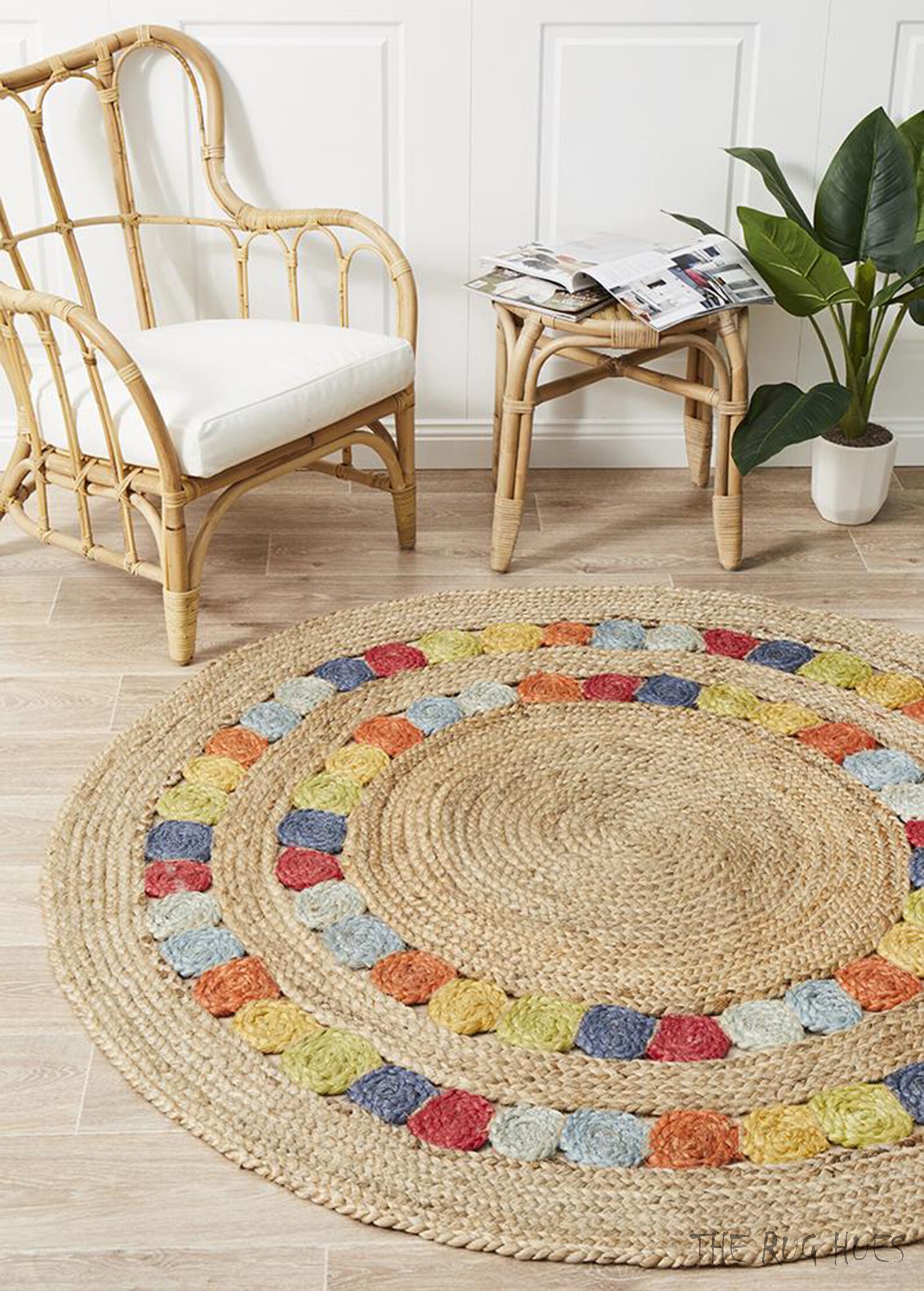4x4, 5x5, 6x6, Natural Jute Round Rug, Boho Rug, Handmade Braided Rug