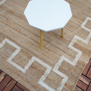 Handwoven Jute Rug: Bohemian Off White Area Rug, Custom Size