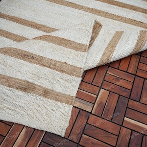 Striped Jute Hallway Runner: Handwoven Boho Rug, Custom Size