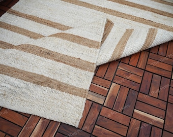 Striped Jute Hallway Runner: Handwoven Boho Rug, Custom Size