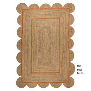 Grand tapis tressé en jute festonné : tapis ethnique bohème fait main
