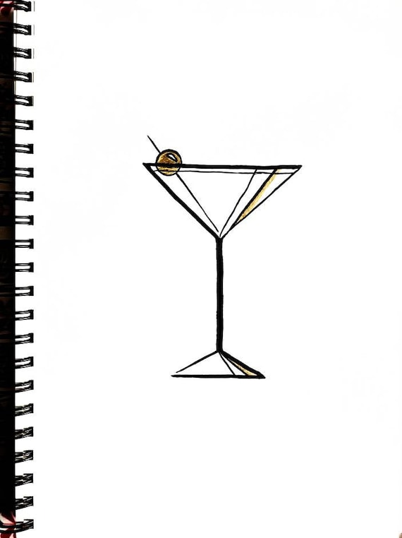 Cocktail glass line drawing martini glass original line Etsy