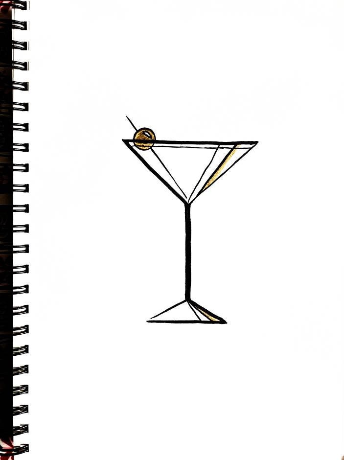 Cocktail Glass Line Drawing Martini Glass Original Line Etsy