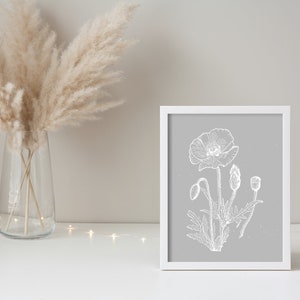 Grey Poppy Wall Print, Wildflower Poster, Poppy Flower, Poppy Print,Instant Download Print, Apartment Decor, Minimalist Art, Flower Wall Art