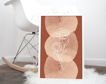 Boho Terracotta Flower Poster, Modern Wall Art, Minimal Print, Apt Wall Decor, Printable Art, College Art, Boho Wall Art, Flower Wall Art