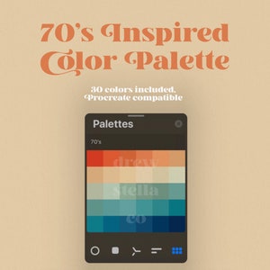 70's Inspired Color Palette, Retro Color Palette, Vintage Color Palette, Procreate Palette, Procreate Tools, 70's Tone Color Palette