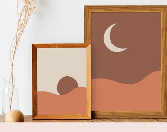 Sun and Moon Abstract Poster, modern, minimal, desert color, sun poster, moon poster, instant download, digital download, college decor