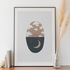 Day and Night Wall Art, Sun and Moon Poster, Digital Download Poster, Boho Wall Art, Moon Print, Sun Print, Instant Download Wall Art