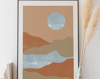 Abstract Mountain Art Print, Neutral Wall Art, Minimalist Wall Art, Sun Wall Art, Earthy Print, Nature Wall Art, Mountain Poster