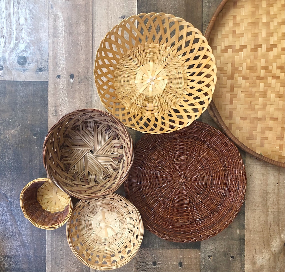 Boho Wall Baskets Wicker Wall Baskets Farmhouse Rustic Vintage Etsy
