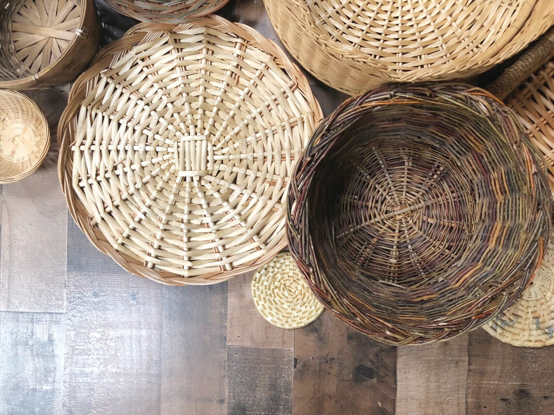 Boho wall baskets Farmhouse Rustic Vintage baskets Wicker fans Etsy