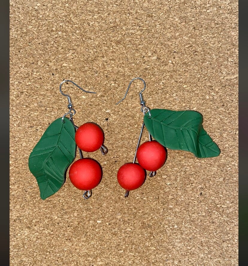 Cherry Clay Earrings Etsy