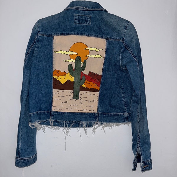 Desert Hand Painted Denim Jacket | Upcycled | Jean Jacket | Thrifted | Clothing | Apparel | Handmade | Fashion | Gift