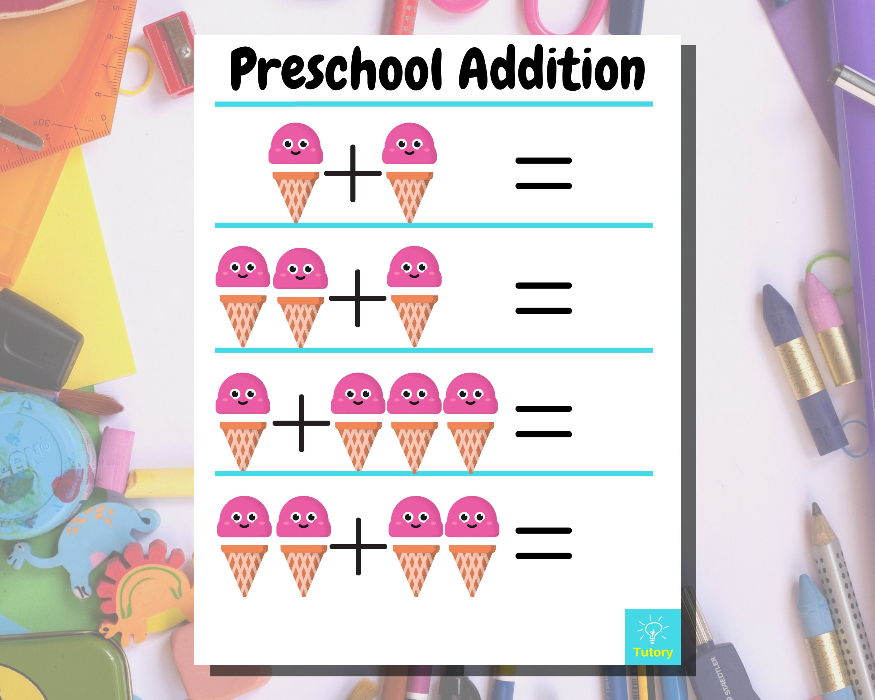 Preschool Addition Worksheet Downloadable Printable, Homeschool