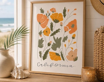 California Poppies Print, Watercolor Digital Print, California Print, Digital Watercolor Print